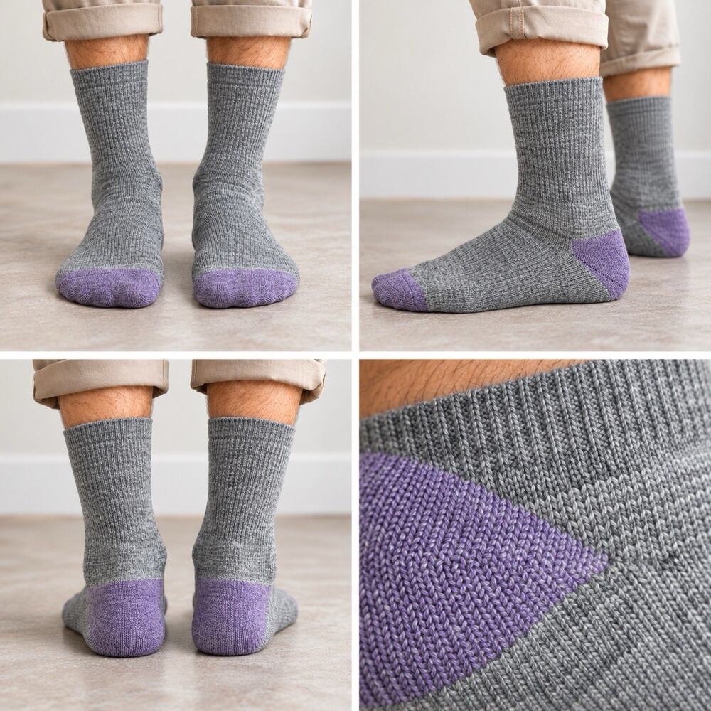 Boot Doctor Crew Boot Socks Large Gray Purple 2 Pair Half Cushion USA Made NWT